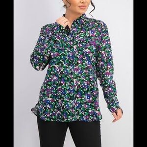 Lauren Ralph Lauren Floral Button Up Blouse 100% Cotton‎ Women's Size 1X